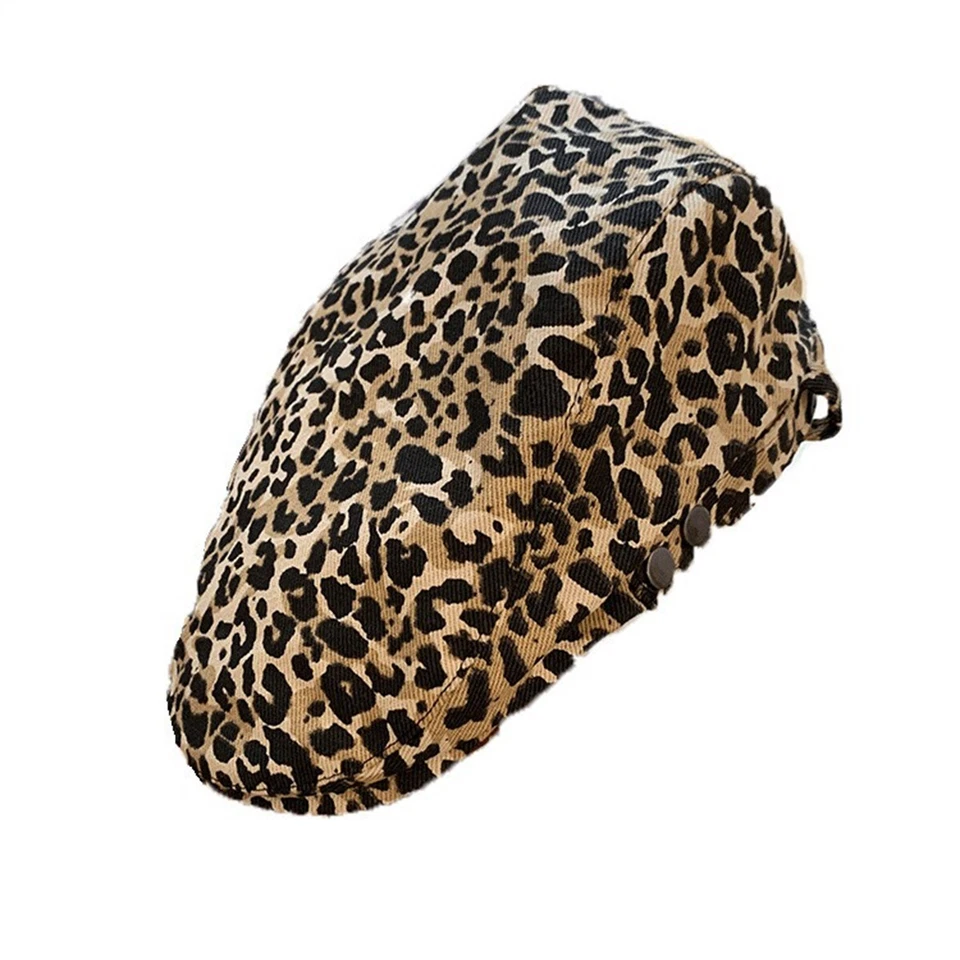Mujeres Estampado de Leopardo Informal Plano Gorra de Newsboy Hebilla Ajustable Boina Sombrero Gorra Foto 3 de 4