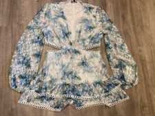 Fashion Nova Summer Dress Skort Mini Blue Floral Lace Open Back Size XL