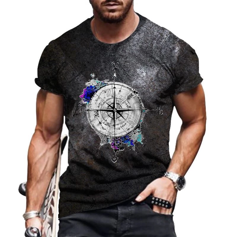 Camisetas Hombres Moda Estampado gráfico Brújula Casual Negro Moda Camiseta