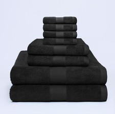 8 Pack Black Towel Set 2 Bath, 2 Hand, 4 WashCloth Towels 100 Cotton Ring Spun