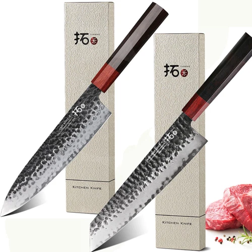 TURWHO Chef Knife +Kiritsuke 9Cr18Mov Hi-Carbon Steel Handmade Kitchen Knife Set