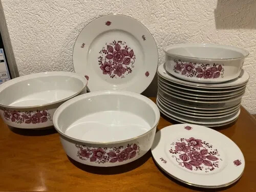 Essservice Tafel Service Teller Henneberg Helena GDR 1777 Blumen Dekor Goldrand - Bild 1 von 14