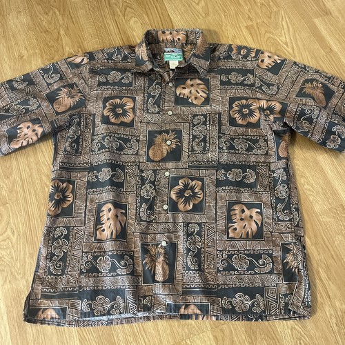 Reyn Spooner Hawaiian Shirt Mens L Large Floral Pineapple Full Button Aloha - Picture 4 of 6