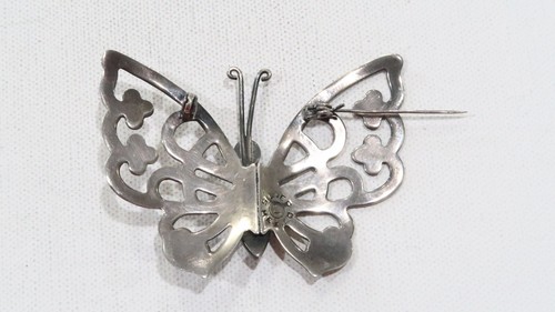 Vintage Mexico Artisan signiert L großer Schmetterling Sterling Silber Anstecknadel Brosche 925 - Bild 4 von 8