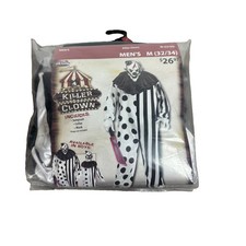 Fun World Killer Clown Mens M 32/34 Halloween Costume Jumpsuit Mask Scary Horror