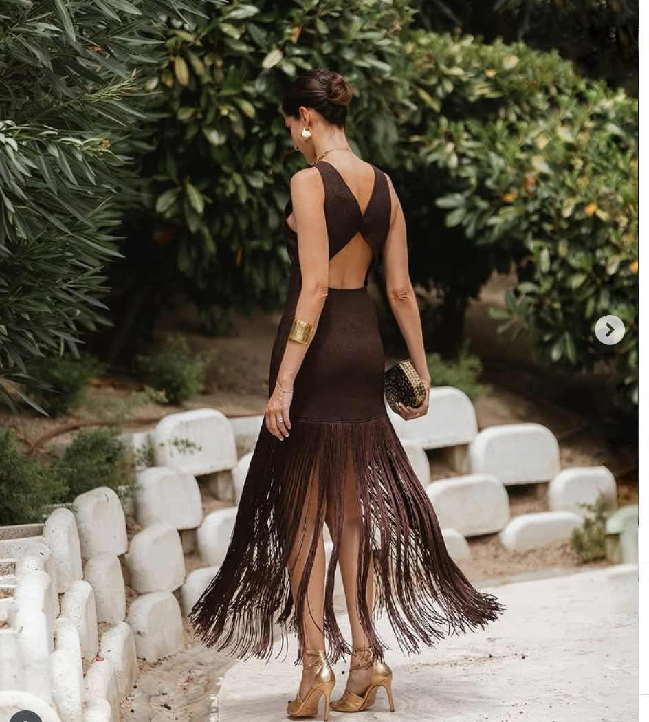 ZARA NEW WOMAN MIDI FRINGED FITTED DRESS BROWN XS-L 8741/240/700