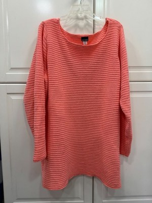 Basic Editions Womens Coral Textured Sweater 2X Long Sleeve 100% Recycled Polyes