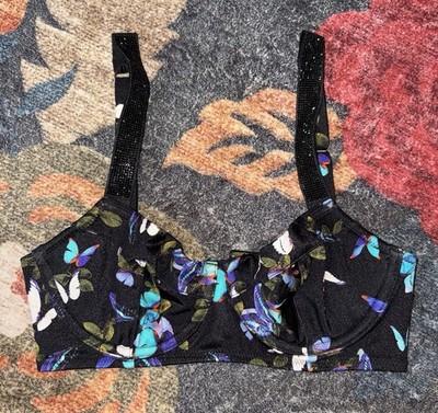 NWOT! Victorias Secret Bikini Top / Bra Floral With Underwire & Rhinestones 32C