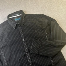 Roar Signature Button Down Mens XL Black Pin Stripe Long Sleeve Western Shirt