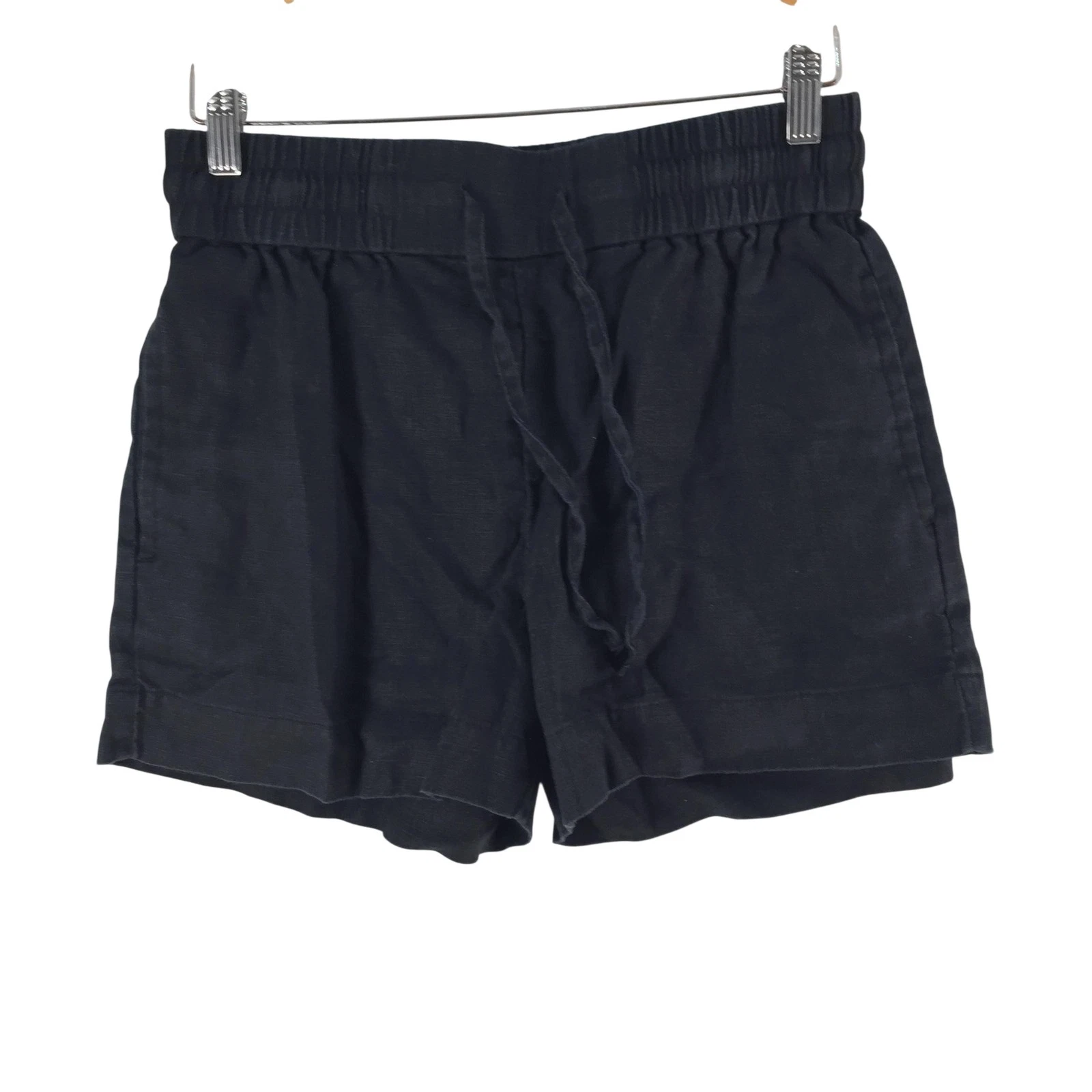 Country Road Chino Shorts Womens 10 Black Linen Elastic Waist Pockets 129280