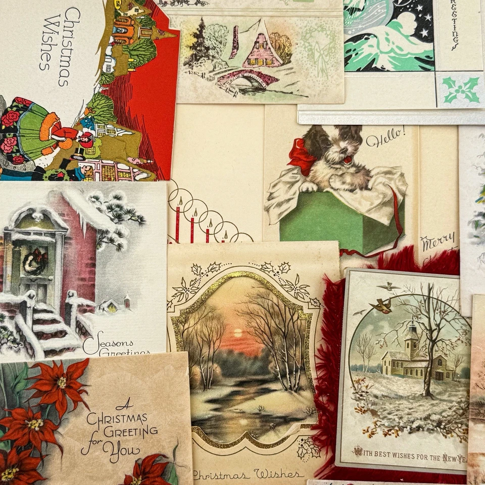 Lot of 20 Antique Victorian Christmas Ephemera Greeting Trade Fringe Cards - Image 3 of 4