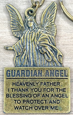 Vintage Catholic Guardian Angel Religious Keychain Blessing Prayer Protection