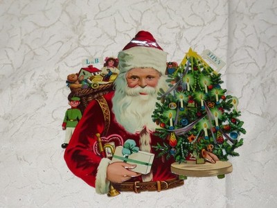 Antique Oblate Party Images ''Nikolaus with Christmas Tree'' circa 1910