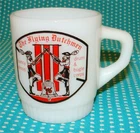 Vtg Milk Glass Coffee Mug Cup The Flying Dutchmen Quincy IL Drum & Bugle Corp
