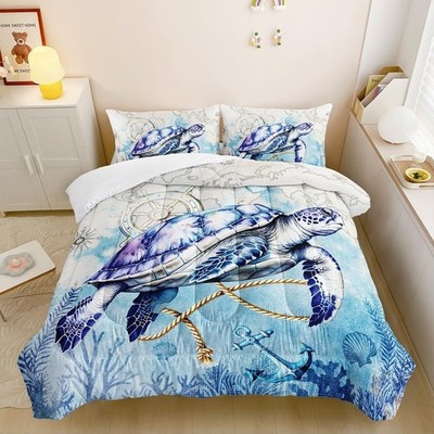 Nttopship Sea Turtle Comforter Bedding Set with 2 Pillowcase Queen Size Ocean...