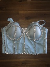 Women Diamond Tank Bustier Bra Bralette Corset Crop Top Spaghetti Straps Size-S