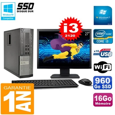 PC DELL 990 SFF Core I3-2120 Ram 16Go Disque 960Go SSD Graveur Wifi W7 Ecran 27" - Photo 1/4