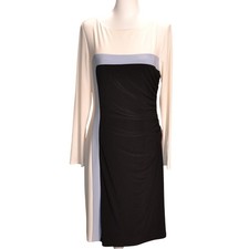 Lauren Ralph Lauren Colorblock Sheath Dress Women 12 Black Cream Blue Ruched