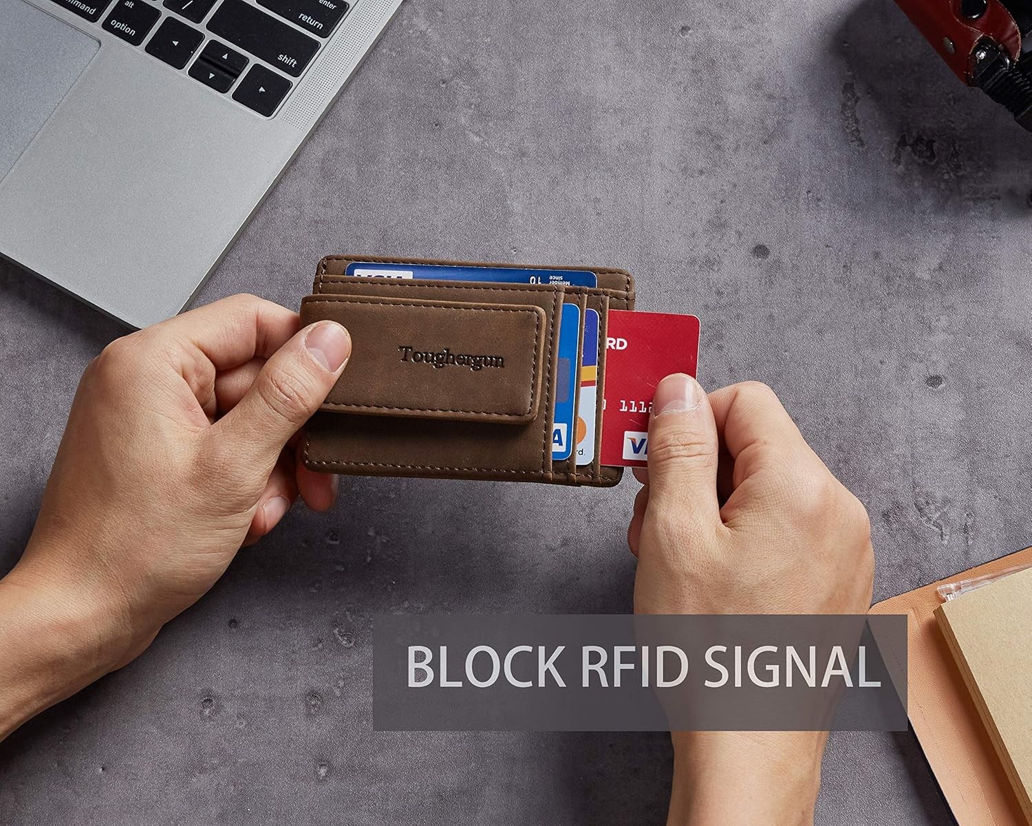 Toughergun Minimalist Wallet for Men with Magnetic Money Clip Leather Coffee 