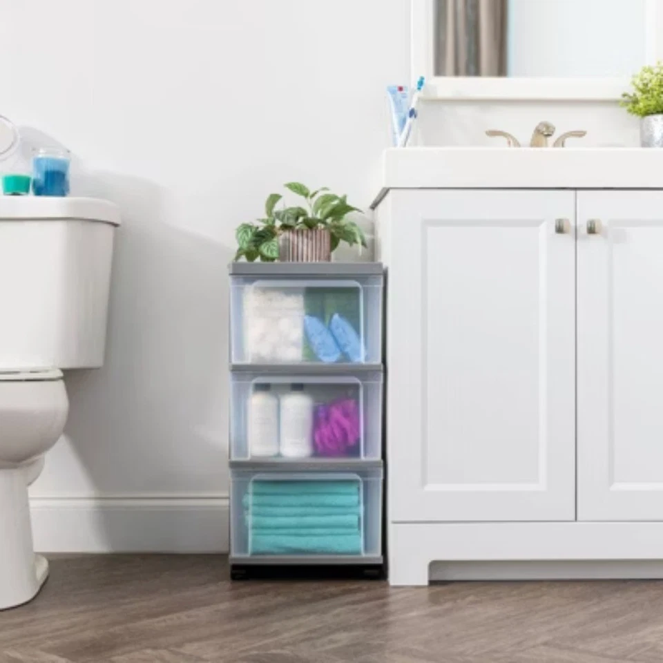 IRIS 3 Drawer Plastic Storage Drawer Cart Gray - Image 4 of 4