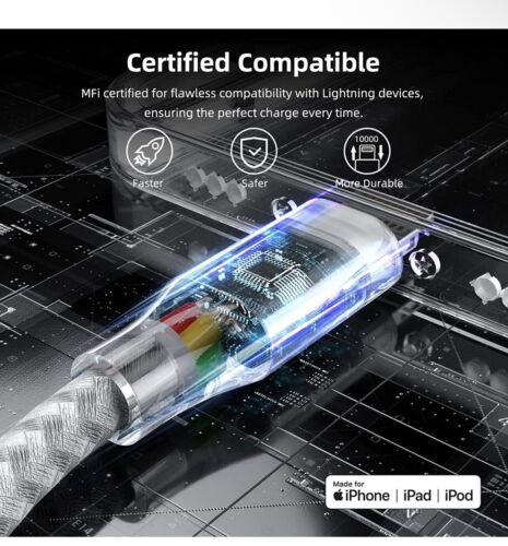 IPhone charger 3pcs 10ft Apple, fast charging cord, compatible with all iPhones - Picture 3 of 7