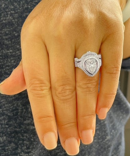 2Ct Pear Cut Lab-Created Diamond Engagement Wedding Ring 14K White Gold Plated - Picture 2 of 9