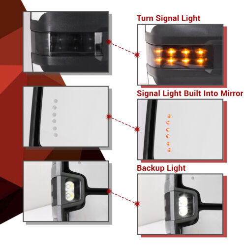 Tow Mirrors Power Heated for 2007-2014 Silverado Sierra LED Signals Manual Fold - Bild 3 von 8