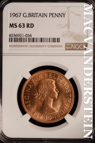 Great Britain: 1967 One Penny - NGC MS 63 RD - Brilliant Uncirculated  #SLF461