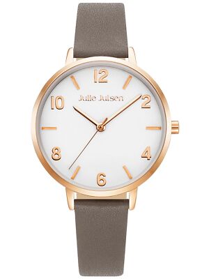 Julie Julsen JJW1486RGL-7 Basic Uhr Damenuhr Lederarmband grau