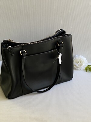 Coach Peyton Leather Jordan Double Zip Carryall Shoulder Bag Black