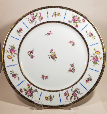 T&V Limoges Porcelain Dinner Plate Pink Tulip Florals Double Gold Plate C