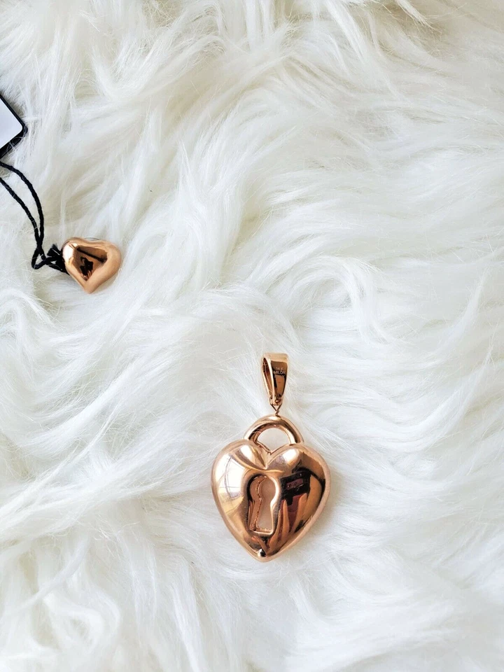 Pendientes colgantes hinchados hinchados con agujero de llave corazón Milor Italia oro 14k 5,7 gramos nuevos Foto 3 de 4