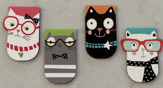 Set of 4 Cat Lover's Smarty Kitty Cat Laminated Magnetic Bookmarks - New!