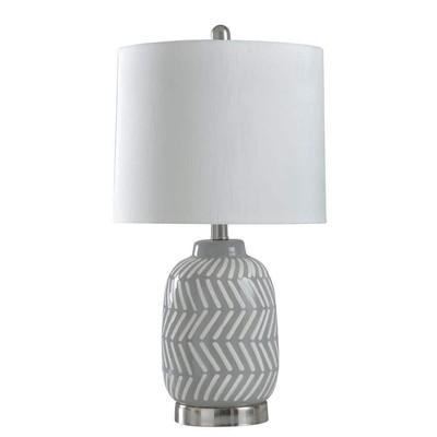 StyleCraft Table Lamp 23.25''H Ceramic/Metal Base W/ Drum Linen Shade White/Gray