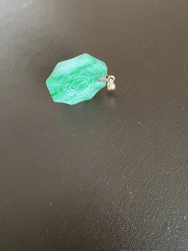 Anhänger Jade 585 Gelgold 14k. Chinesischer Feng Shui Spiegel.Bagua Jadespiegel - Bild 2 von 4