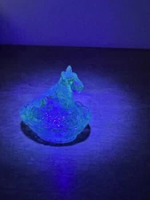 Vintage Boyd Holiday Magic Uranium Glass Scottie Dog On Nest Salt Dip Cellar