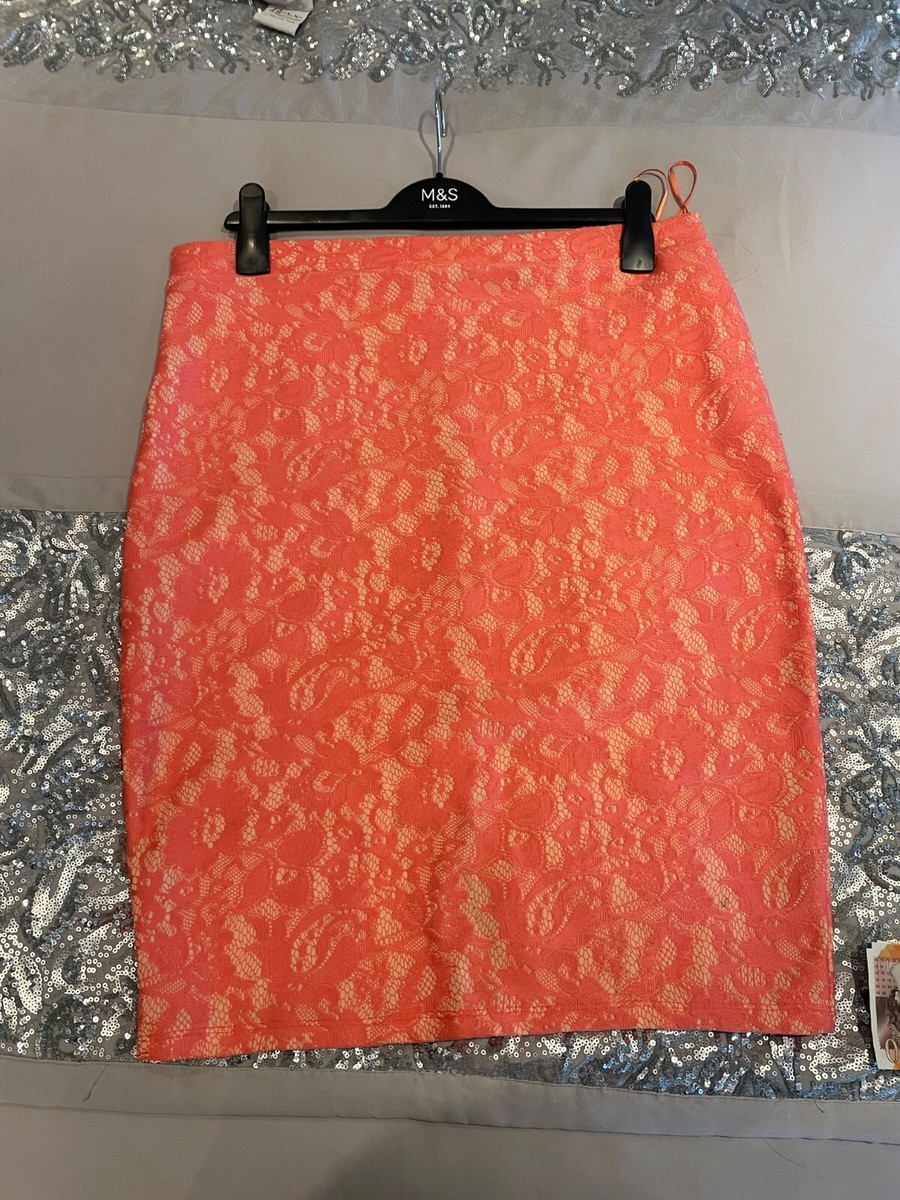 Tu Lace Effect Skirt Size 14 Coral Colour UK