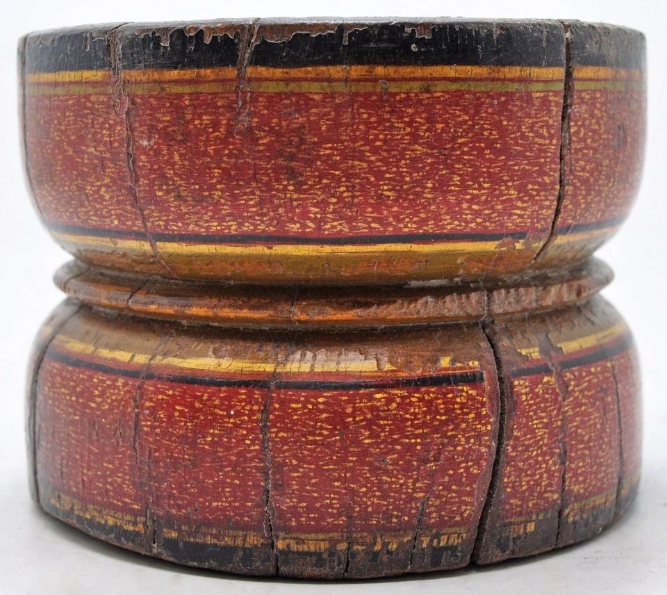 Antiguo Candelabro Madera Soporte Original Antiguo Tallado a Mano Laca Pintado Foto 4 de 4