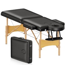 Portable Wooden Massage Table 24 Wide Adjustable Height 2 Fold Foldable Black
