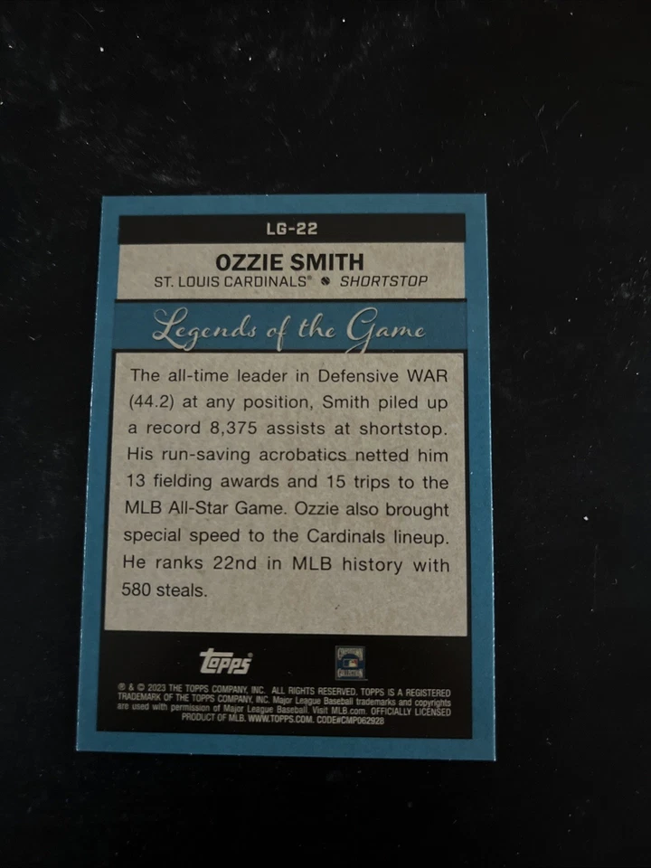 2023 Topps Series 2 Ozzie Smith Legends Of The Game #LG-22 Cardinals HOF - Image 2 of 2