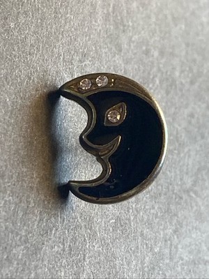Pin s Schmuckform sehr schöner schwarzer Halbmond mit 3 Strasssteinen