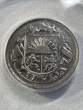 1922 Latvia 20 Santimu Coin Graded AU 50 by ANACS