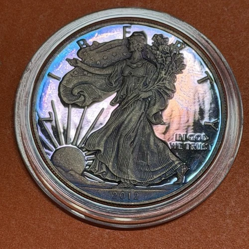 2012 W PROOF AMERICAN SILVER EAGLE W/BEAUTIFUL BLUE/PURPLE TONING EAGLE TONER