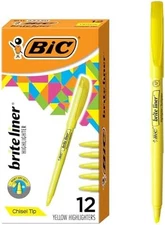 BIC Brite Liner Yellow Highlighters, Chisel Tip, 12-Pack