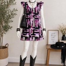 2Hot & Delicious Purple Black Abstract Ruffle Mini Dress Women's S