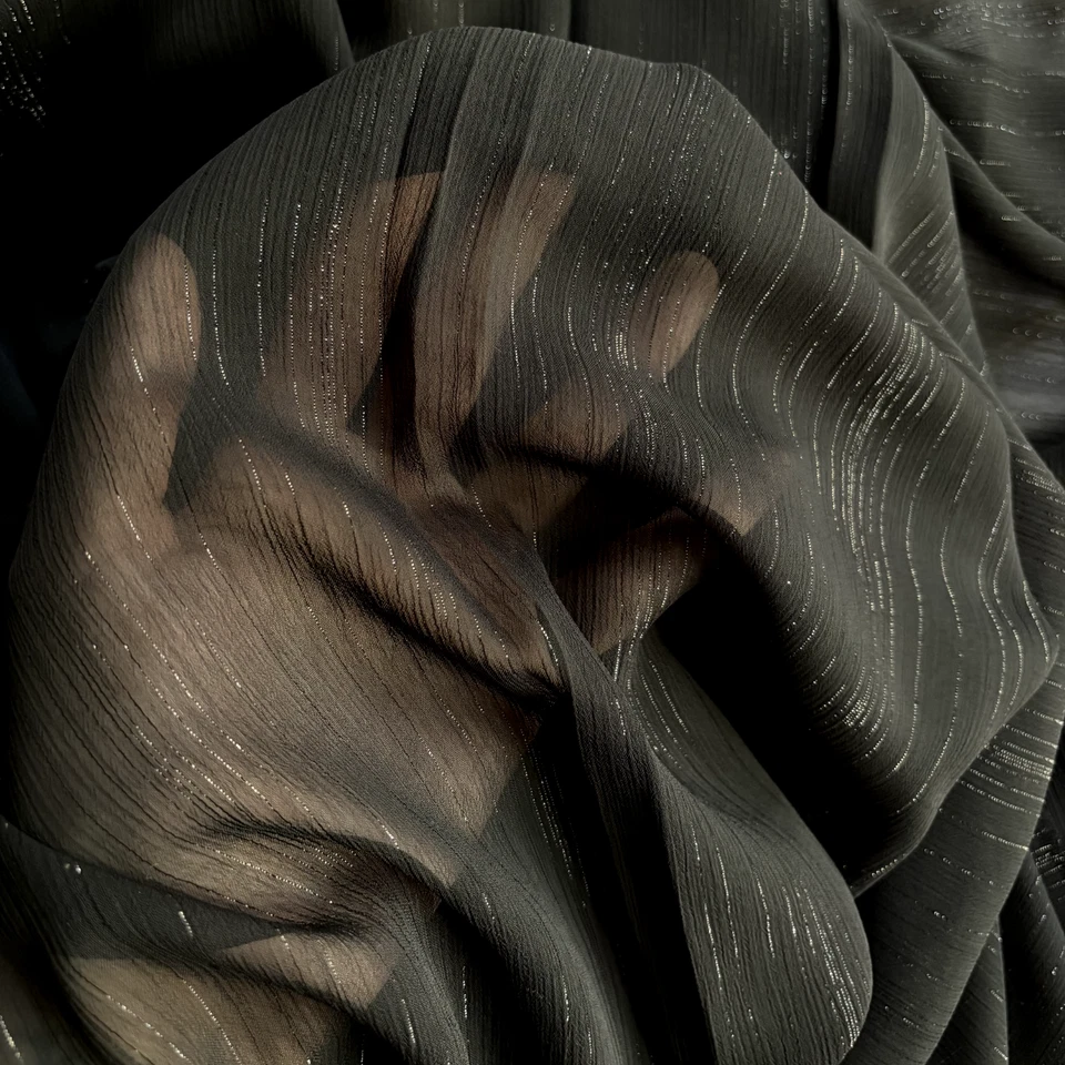 Black Sparkle Stripe Polyester Chiffon 60in Width - Image 2 of 2