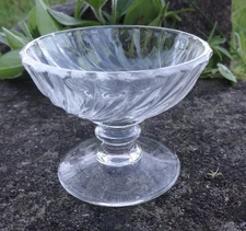 1920s  SPIRAL FLUTES Clear Glass Pedestal Open Salt Dip, Cellar, Dish!