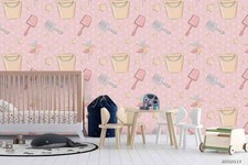 3D Baby Girl Pink Pattern Kids Self-adhesive Removeable Wallpaper Wall Mural 200
