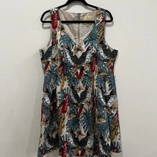 Modcloth Womens Optimistic Fit & Flare Dress Floral Parrot Butterflies Sz 1X