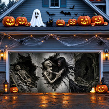 Halloween Garage Door Banner, 6 X 13 FT, Ghost Skeleton Horror Decor
